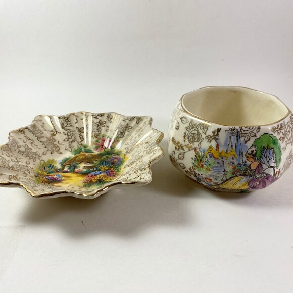 Set of two James Kent sugar bowl H&K Tunstall chintz nut dish pin dish - Picture 1 of 9